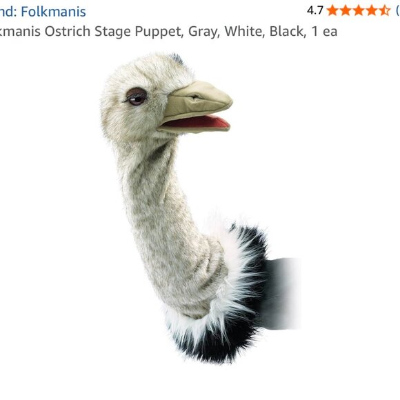 Folkmanis Ostrich Stage Hand Puppet Realistic Plush/Golf Head Cover 16” - Picture 1 of 8